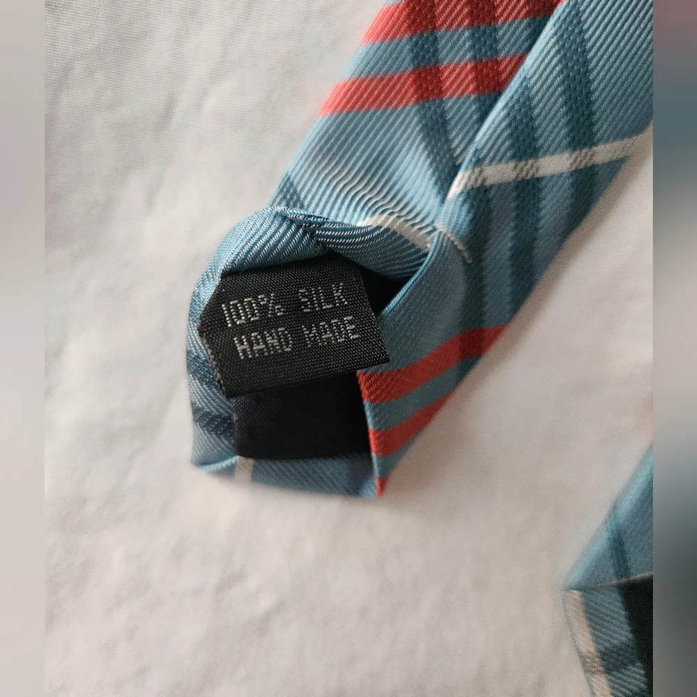 Stylish Plaid Blue/Orange Handmade 100% Silk Tie